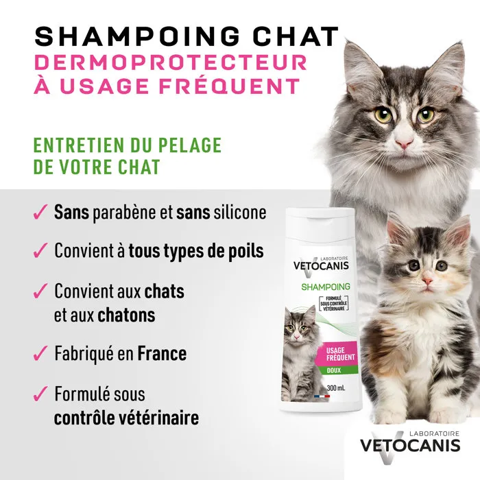 Vetocanis Champú de Uso Regular para Gatos con Glicerina Vegetal para un Pelaje Suave, Brillante y Flexible - 0% Parabeno y Silicona