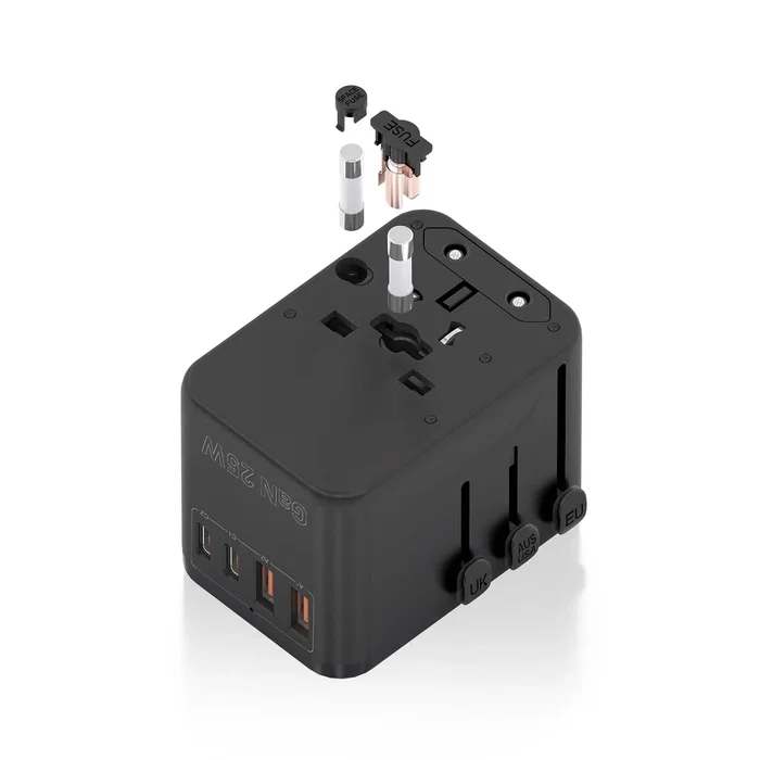 Aisens Adaptador de Viaje Universal GaN con 2xUSB-C y 2xUSB-A Negro