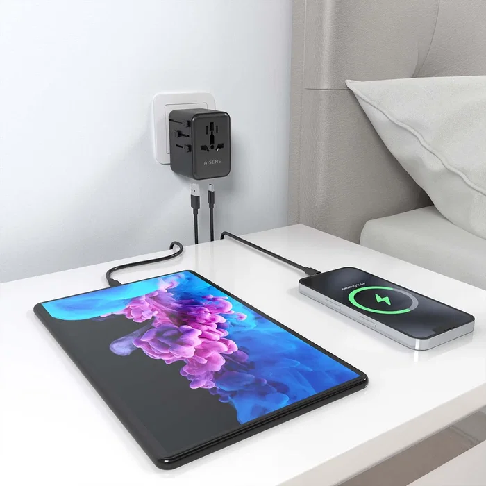 Aisens Adaptador de Viaje Universal GaN con 2xUSB-C y 2xUSB-A Negro
