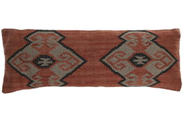 DKD Home Decor Cojín Kilim Lana y Yute Rojo y Negro 30x85 cm (Pack de 2)