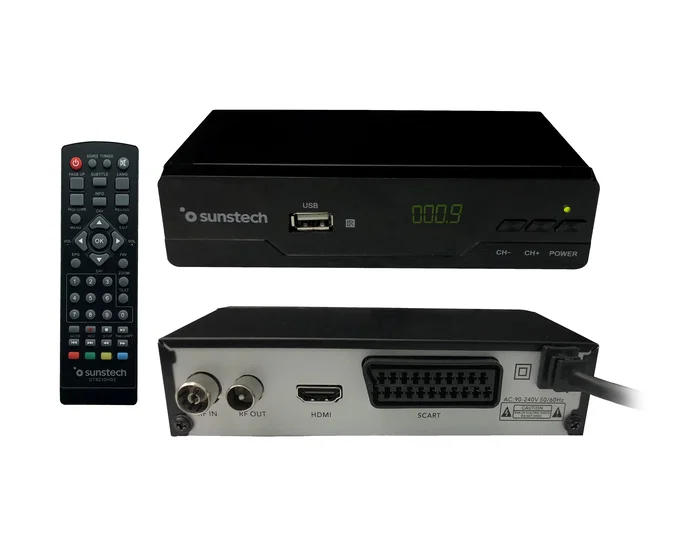 Sunstech DTB210HD2 Receptor TDT DVB-T2 Full HD con USB para Grabación PVR, Negro, OSD: ES/FR/EN/PT