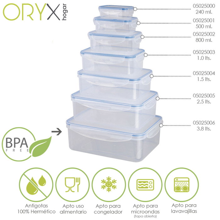 ORYX Recipiente Hermético Plástico Rectangular 3.800 ml
