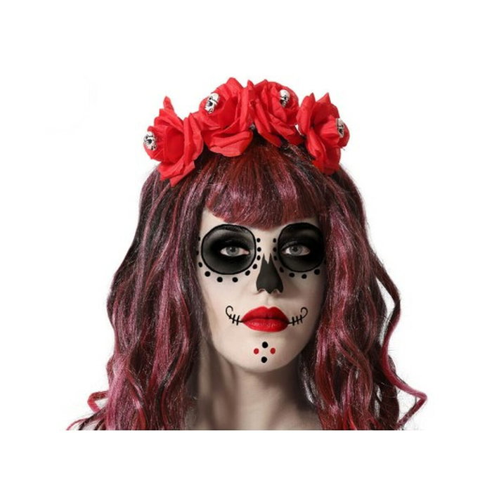 Atosa Diadema Catrina para Mujer Adulto, Floral Roja con Calaveras