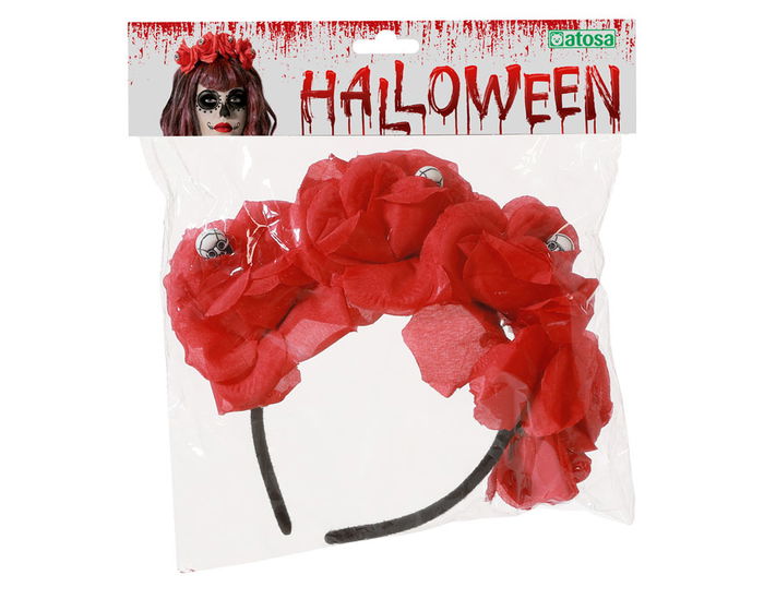 Diadema Catrina Rojo Flores Calaveras Mujer Adulto Fiesta Mexicana