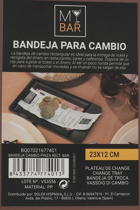 My Bar Bandeja Cambio Pinza Rectangular Bar 22.5 cm x 11.8 cm x 1.1 cm (24 Unidades)
