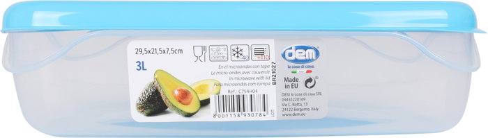 Dem Fiambrera 3L Hermética Microondas Rectangular 29.5x21.5x7.5 cm (12 Unidades)