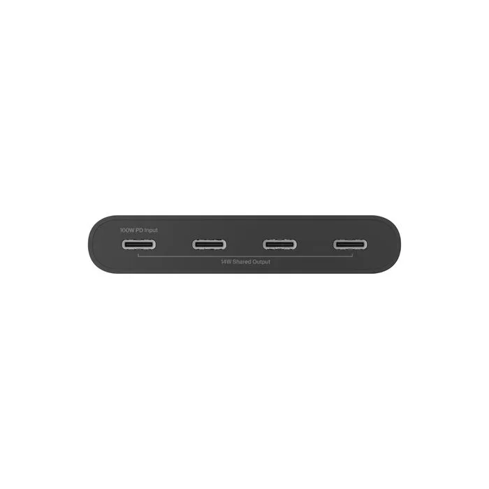 Belkin AVC018BTBK Hub USB-C 4 Puertos USB 3.2 Gen 2 de 10 Gbps con Suministro de Energía PD de 100 W, Negro