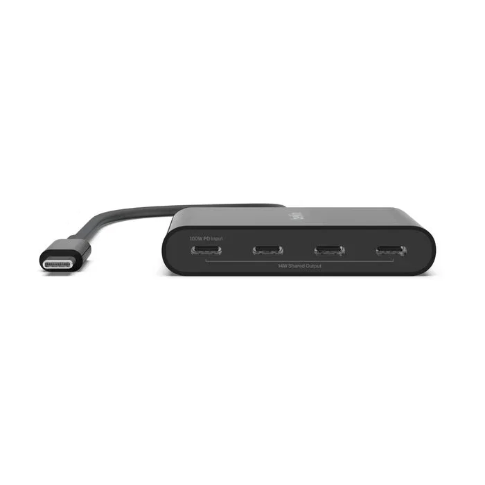 Belkin AVC018BTBK Hub USB-C 4 Puertos USB 3.2 Gen 2 de 10 Gbps con Suministro de Energía PD de 100 W, Negro
