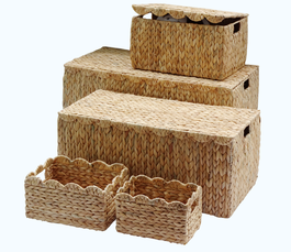 DKD Home Decor Set de 5 Cestas de Jacinto de Agua Natural 74x38x37 cm