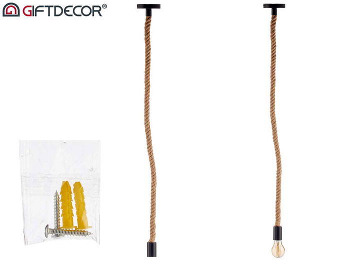 Giftdecor Lámpara Colgante de Cuerda, Color Natural, con Portalámparas E27, Cable 1 m, Dimensiones: 9.5 x 103 x 9.5 cm (Set de 12)
