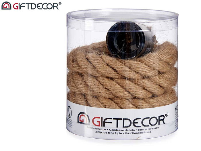 Giftdecor Lámpara Colgante de Cuerda, Color Natural, con Portalámparas E27, Cable 1 m, Dimensiones: 9.5 x 103 x 9.5 cm (Set de 12)