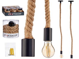 Giftdecor Lámpara Colgante de Cuerda, Color Natural, con Portalámparas E27, Cable 1 m, Dimensiones: 9.5 x 103 x 9.5 cm (Set de 12)