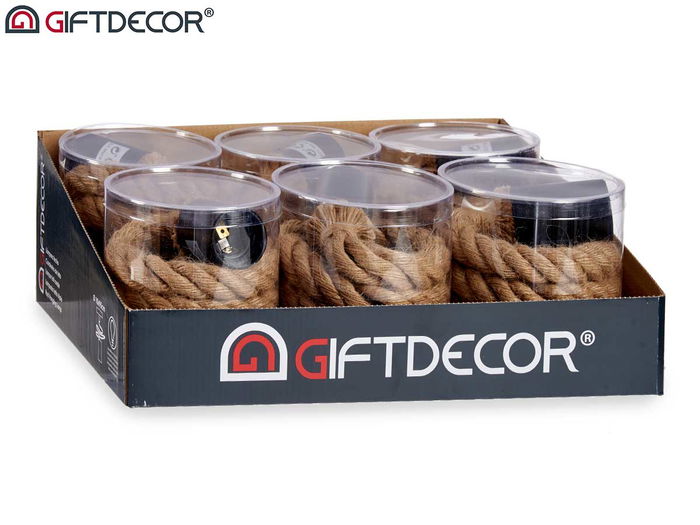 Giftdecor Lámpara Colgante de Cuerda, Color Natural, con Portalámparas E27, Cable 1 m, Dimensiones: 9.5 x 103 x 9.5 cm (Set de 12)