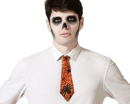 Corbata Naranja Con Motivos De Araña Halloween Hombre Adulto