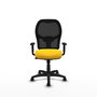 Silla de oficina Alocén con mecanismo Sincro tapizada con Similpiel color Amarillo y malla color Negro. Equipada con lumbar 1D, Brazos 1D y Ruedas de nailon 50 mm