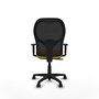Silla de oficina Alocén con mecanismo Sincro tapizada con Similpiel color Amarillo y malla color Negro. Equipada con lumbar 1D, Brazos 1D y Ruedas de nailon 50 mm