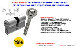Yale Cilindro de Seguridad AZBE Europerfil YL63030HN Antibumping