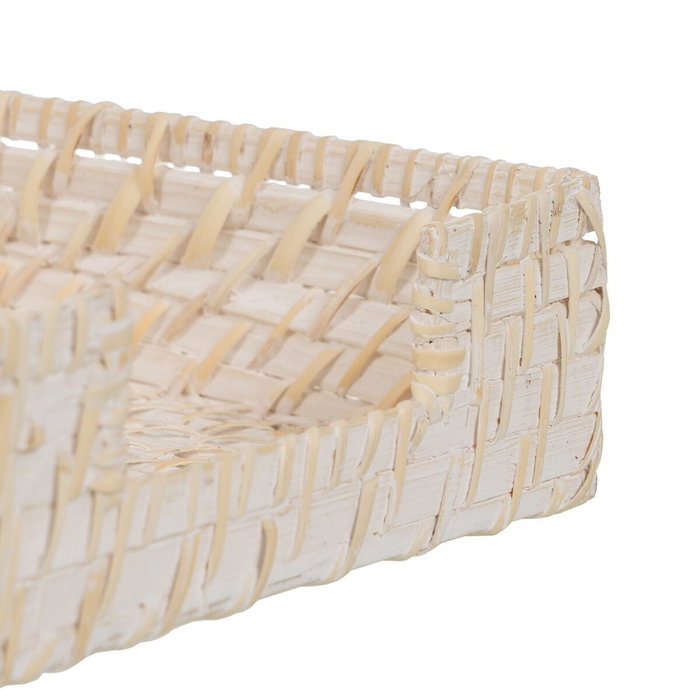 Servilletero Blanco Bambú Ratán 18 x 18 x 6 cm Servilletero Blanco Bambú Ratán 18 x 18 x 6 cm