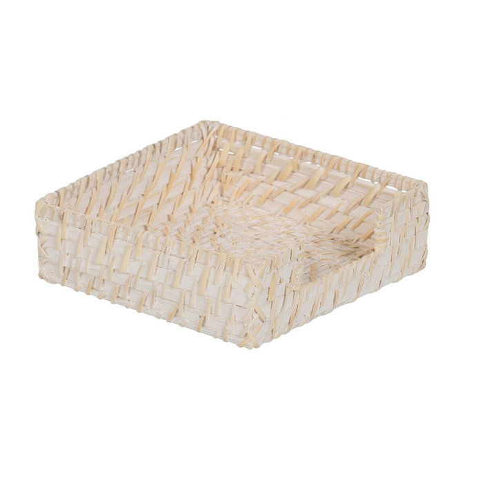 Servilletero Blanco Bambú Ratán 18 x 18 x 6 cm Servilletero Blanco Bambú Ratán 18 x 18 x 6 cm