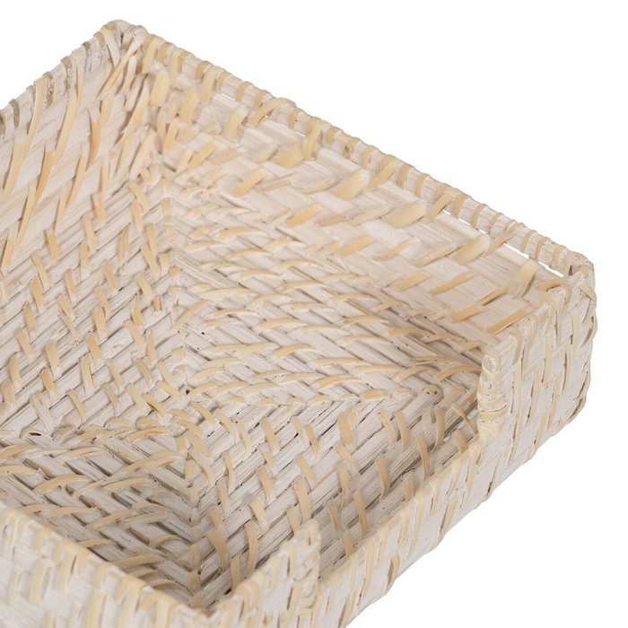 Servilletero Blanco Bambú Ratán 18 x 18 x 6 cm Servilletero Blanco Bambú Ratán 18 x 18 x 6 cm