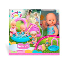Nenuco Muñeco Fiesta en la Piscina con Piscina Hinchable y Tobogán, 35 cm