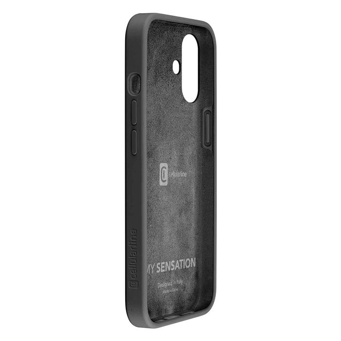 Cellularline Sensation Funda para iPhone 16 de Silicona Soft Touch Negro compatible MagSafe