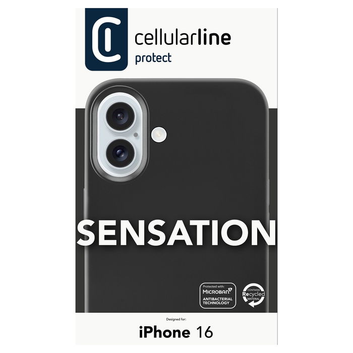 Cellularline Sensation Funda para iPhone 16 de Silicona Soft Touch Negro compatible MagSafe