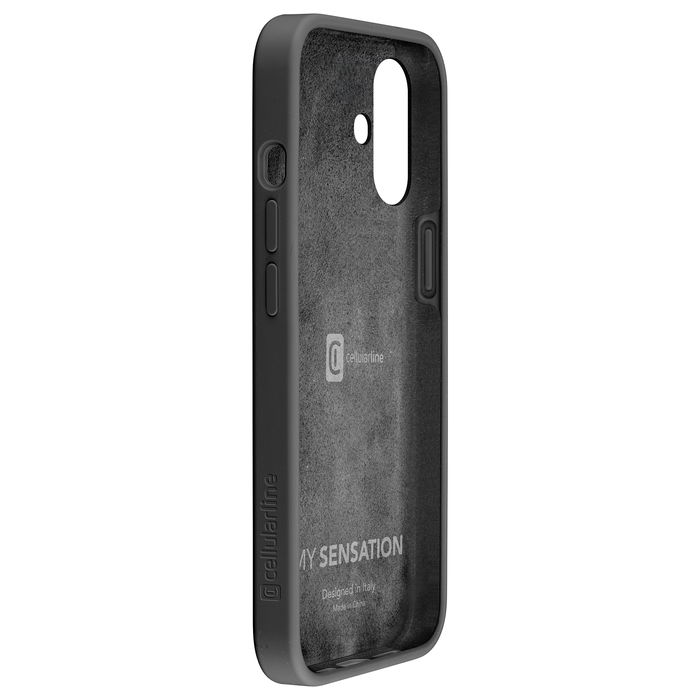 Cellularline Sensation Funda para iPhone 16 de Silicona Soft Touch Negro compatible MagSafe