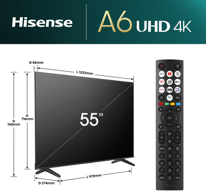 Hisense 55A6N Smart TV 55" 4K Ultra HD DLED HDR10+ Dolby Vision WiFi Negro Hisense 55A6N Smart TV 55" 4K Ultra HD DLED HDR10+ Dolby Vision WiFi Negro