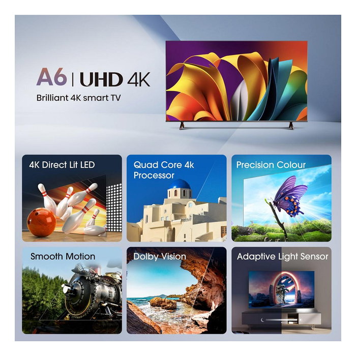 Hisense 55A6N Smart TV LED 4K UHD de 55 pulgadas, Wifi, Negro