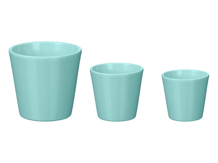 Ibergarden Set 3 Macetas Cónicas Turquesa Mate de Arcilla, Diámetros 14 cm, 17 cm y 22 cm