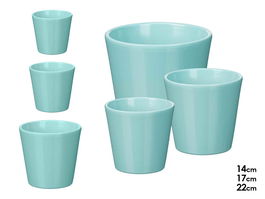 Ibergarden Set 3 Macetas Cónicas Turquesa Mate de Arcilla, Diámetros 14 cm, 17 cm y 22 cm