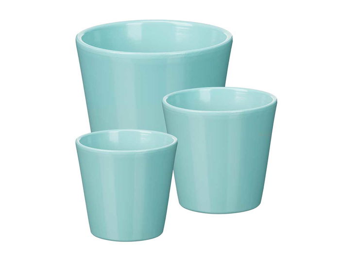 Ibergarden Set 3 Macetas Cónicas Turquesa Mate de Arcilla, Diámetros 14 cm, 17 cm y 22 cm