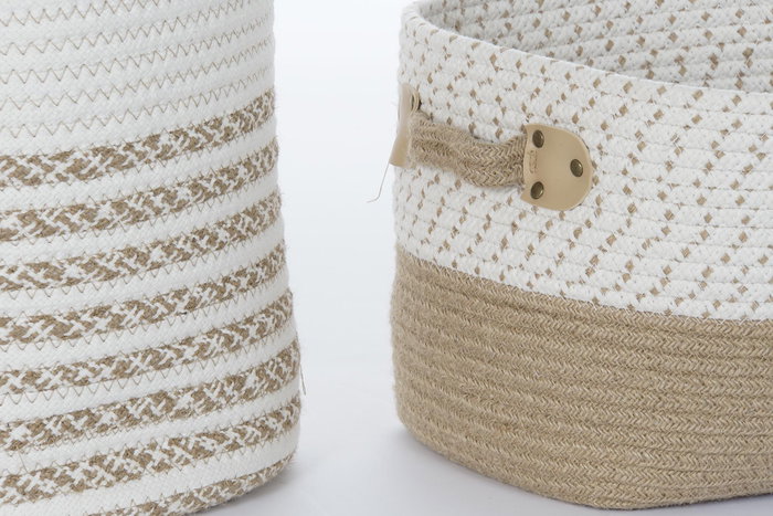 DKD Home Decor Cesta Boho Algodón Yute Blanco Marrón 45 x 54 x 45 cm Set 6 Piezas