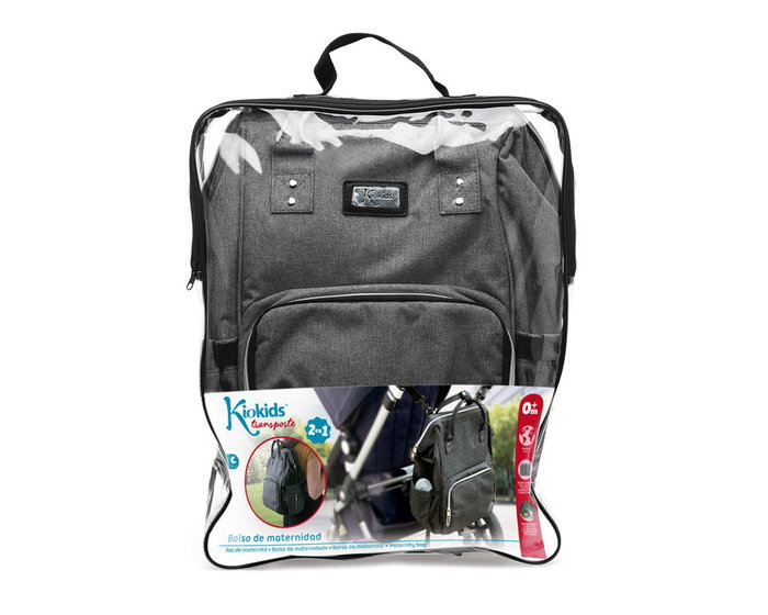KioKids Bolso Mochila de Maternidad Gris, Amplia Capacidad, Organizador Multifuncional, Con Cambiador, Ideal para Paseos con Bebé