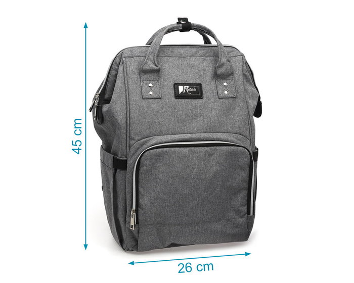 KioKids Bolso Mochila de Maternidad Gris, Amplia Capacidad, Organizador Multifuncional, Con Cambiador, Ideal para Paseos con Bebé