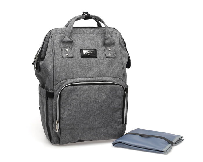 KioKids Bolso Mochila de Maternidad Gris, Amplia Capacidad, Organizador Multifuncional, Con Cambiador, Ideal para Paseos con Bebé