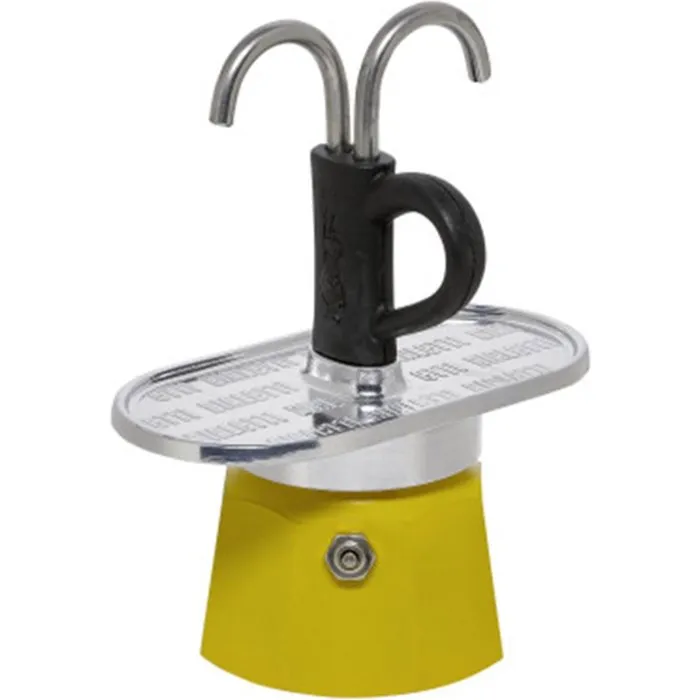 Bialetti BIA8006363030441 Cafetera Italiana Mini-Express LICHTENSTEIN con 2 Tazas - 100 ml - Acero Inoxidable / Color Amarillo