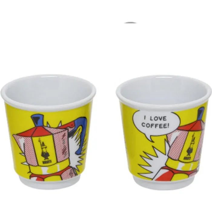 Bialetti BIA8006363030441 Cafetera Italiana Mini-Express LICHTENSTEIN con 2 Tazas - 100 ml - Acero Inoxidable / Color Amarillo