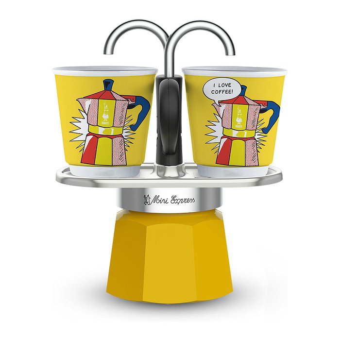 Bialetti Mini-express LICHTENSTEIN con 2 tazas, Inox / Amarillo