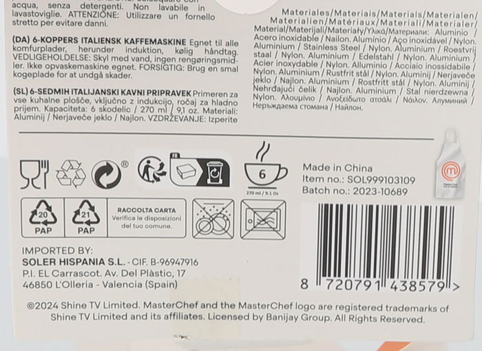 Masterchef Cafetera 6 Tazas Inducción 10 cm x 18 cm x 16.3 cm (6 Unidades)