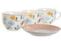 DKD Home Decor Set 6 Tazas con Plato Porcelana Azul Blanco Floral 15 x 7.5 x 15 cm 220ml