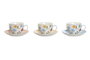 DKD Home Decor Conjunto de Taza y Plato de Porcelana Floral de 6 Piezas