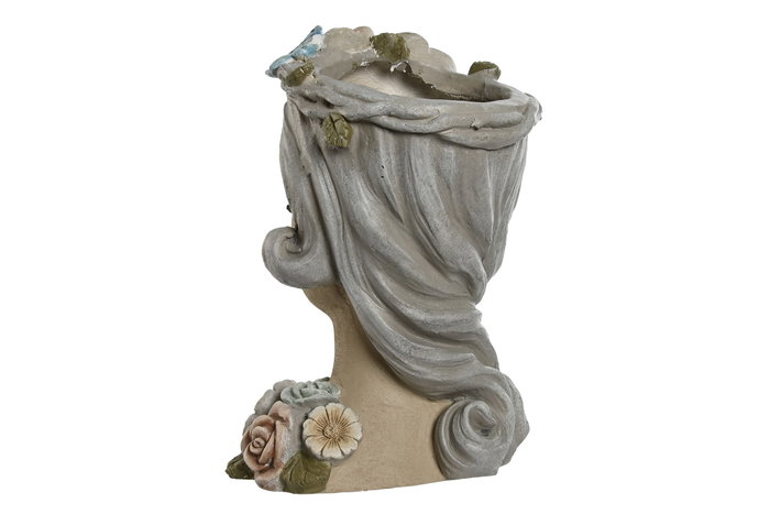 DKD Home Decor Macetero Magnesia Chica Flores Crema