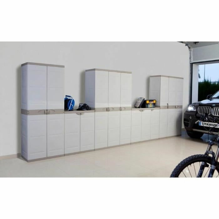 Plastiken Armario TITANIUM de 2 puertas con estantes, Beige y Taupe