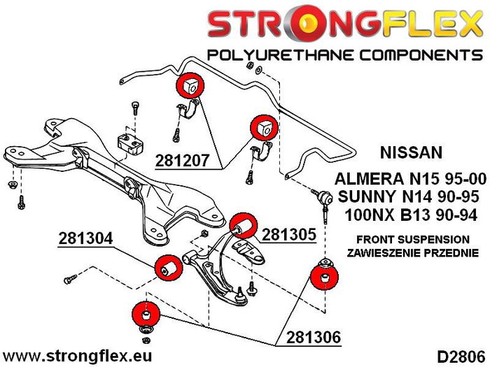 StrongFlex STF281306B Bieleta Barra Estabilizadora Silentblock, Alta Flexibilidad, Resistencia Dinámica y a la Abrasión, Rango Amplio de Temperatura