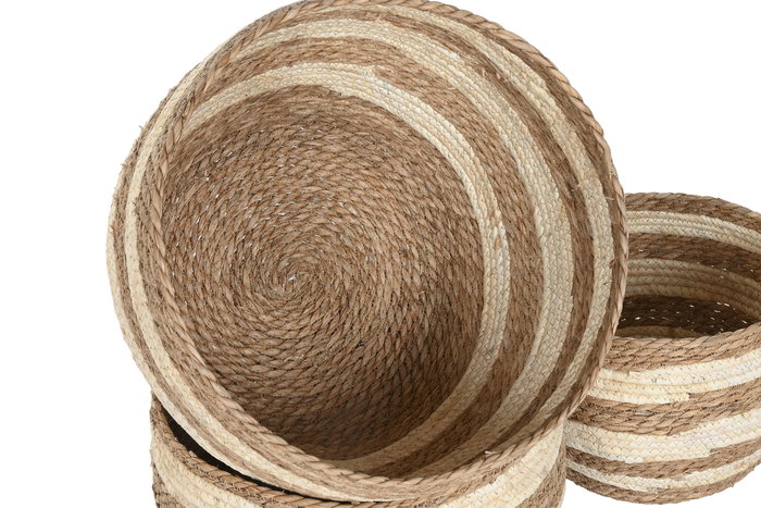 DKD Home Decor Cesta Set de 6 Natural Crema Fibra 53 x 43 x 53 cm