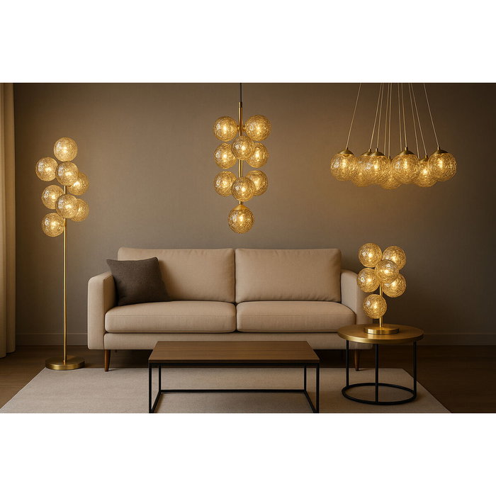 DKD Home Decor Lámpara de Techo de Cristal y Metal Dorado con Bolas 24x24x60 cm
