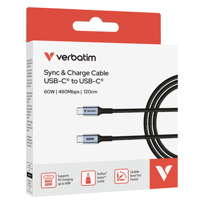 Verbatim Cable USB-C a USB-C 60W 1,2 m Negro Verbatim Cable USB-C a USB-C 60W 1,2 m Negro