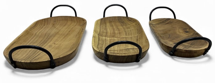 DKD Home Decor Set de 3 Centros de Mesa de Acacia y Hierro